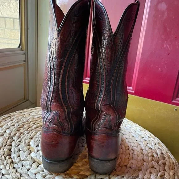 Vintage Lucchese Cherry Ostrich Quill Cowboy Western Men's Boots 8.5D - Picture 4 of 11